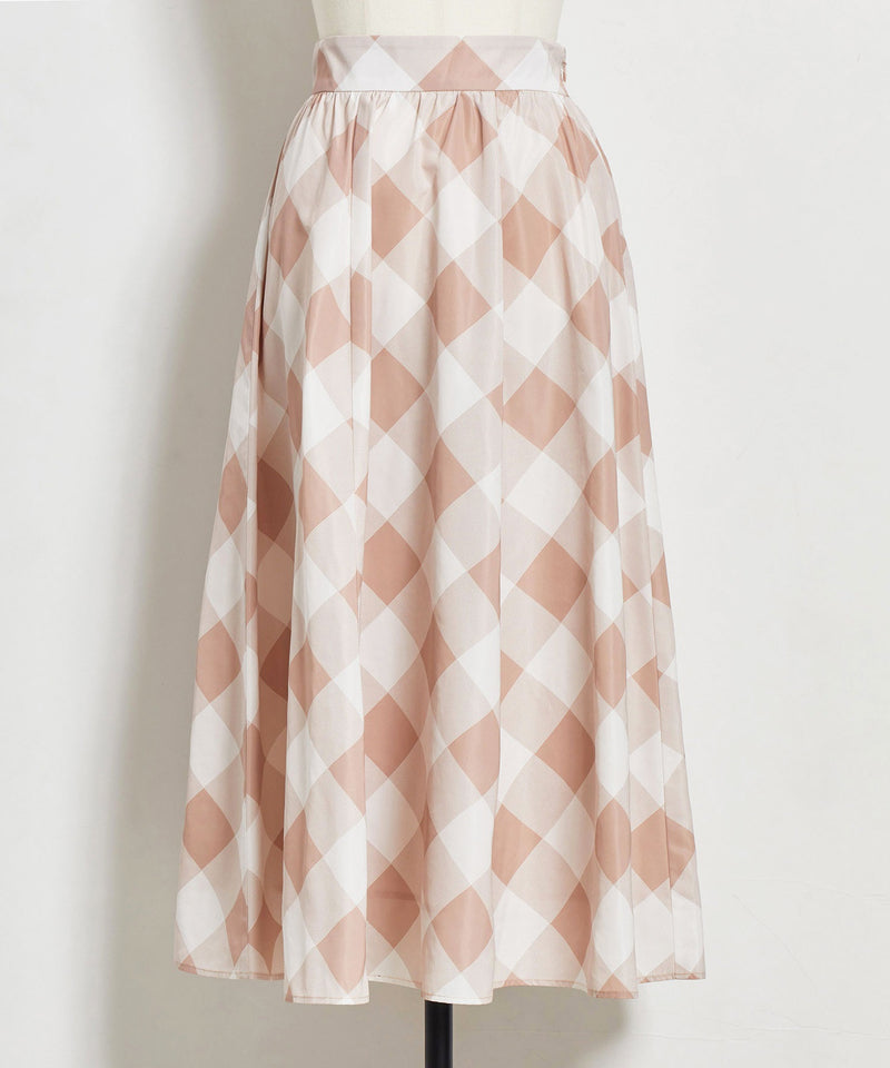 taffeta check flared skirt