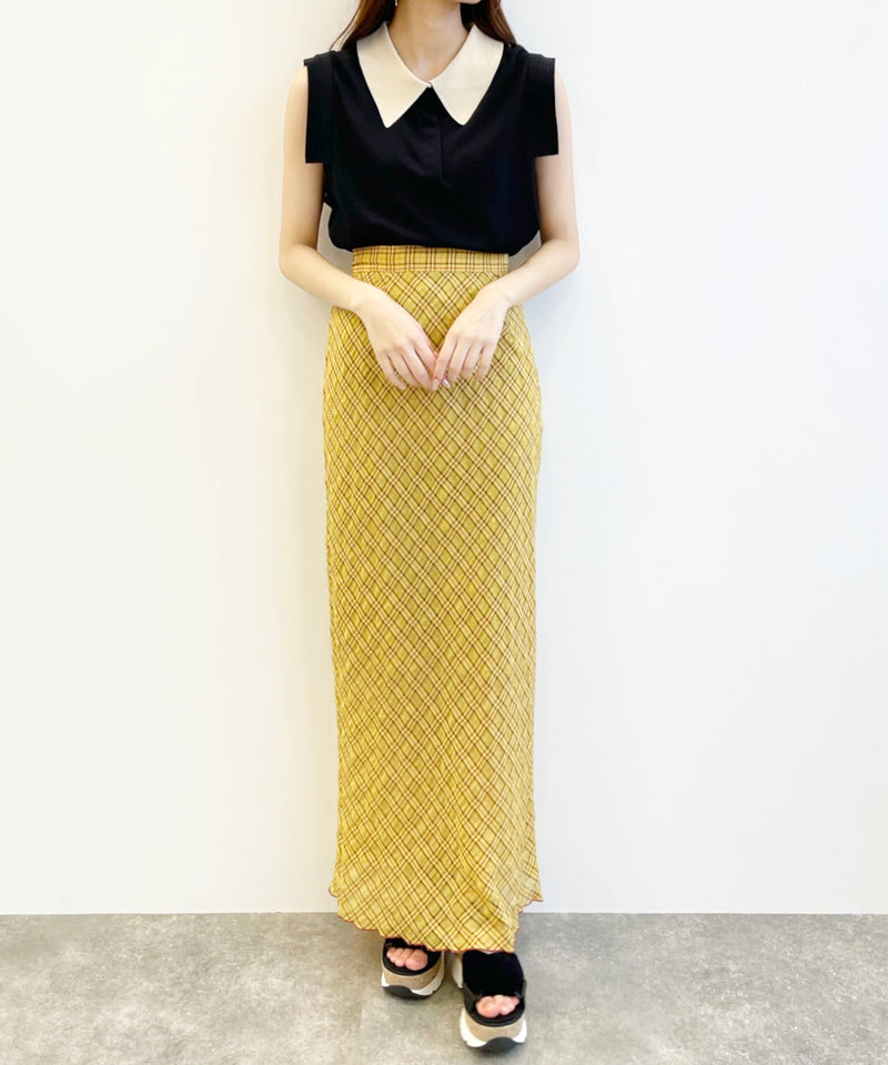sheer check bias skirt