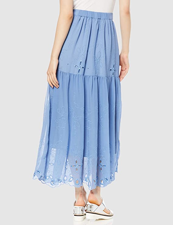 embroidery flare maxi skirt