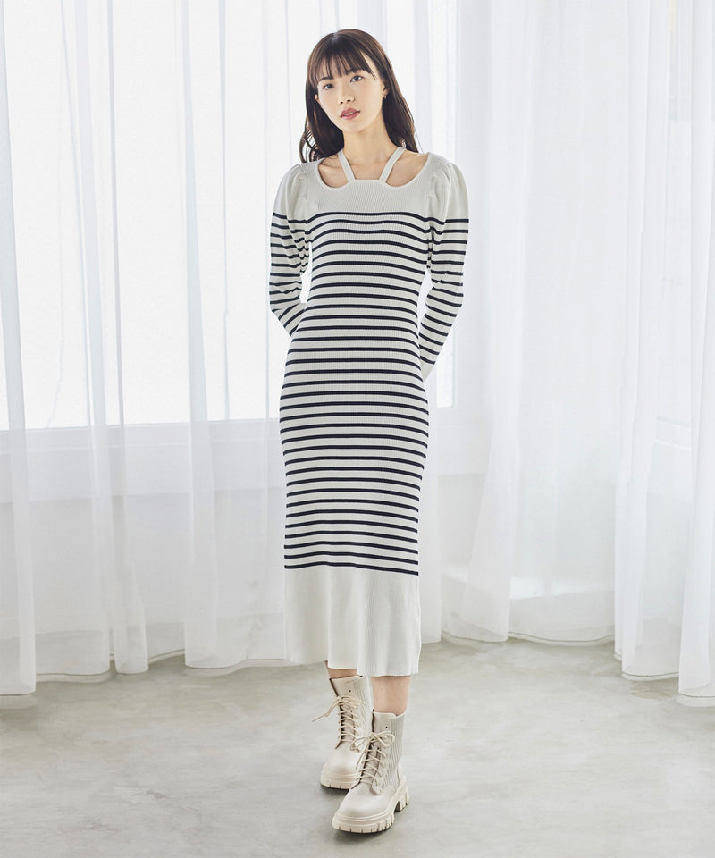 curve neck border knit dress