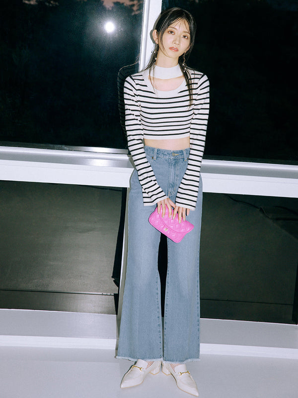 back lace-up semi-flare denim pants