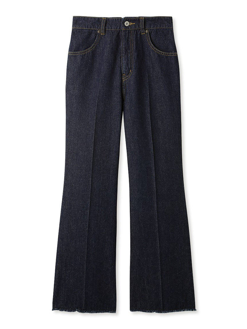 back lace-up semi-flare denim pants