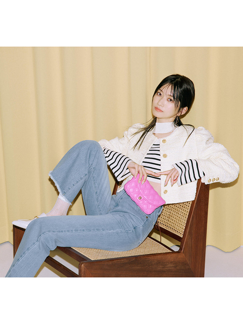 back lace-up semi-flare denim pants
