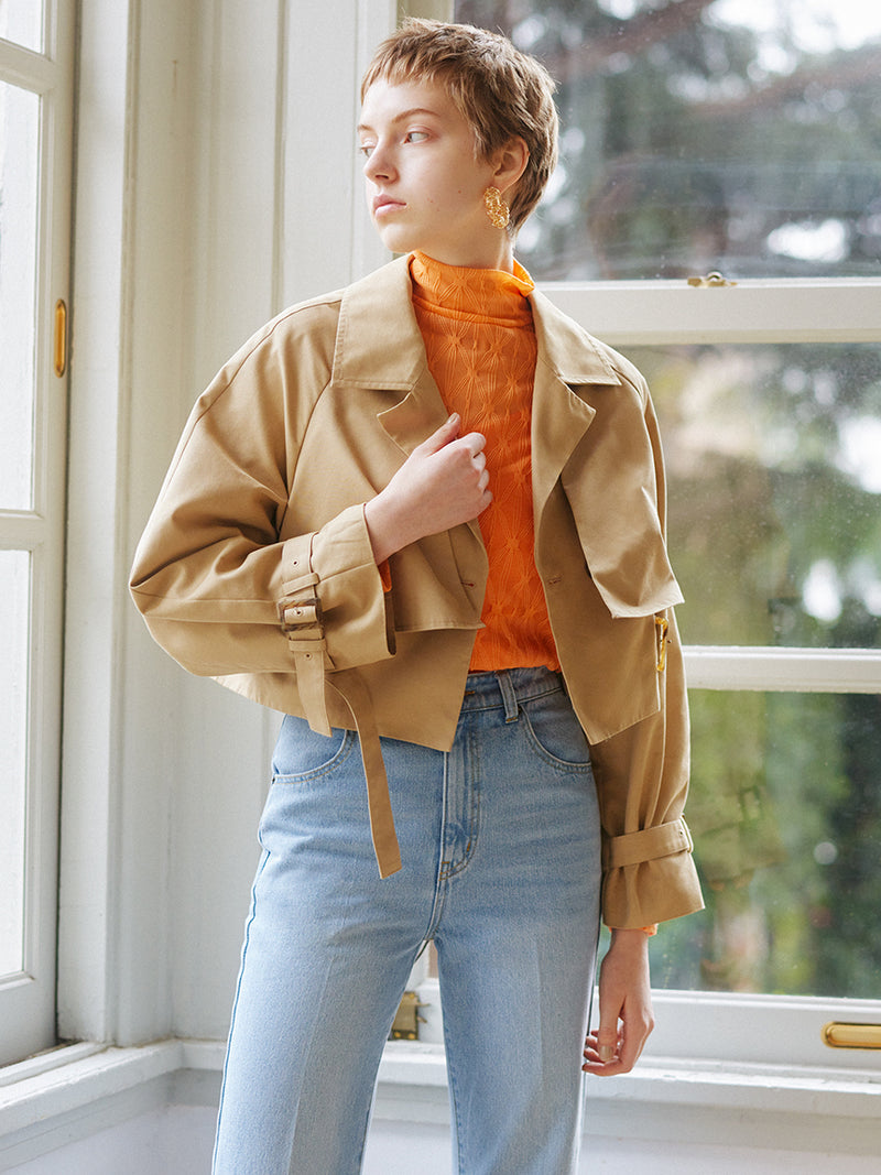 back lace-up semi-flare denim pants