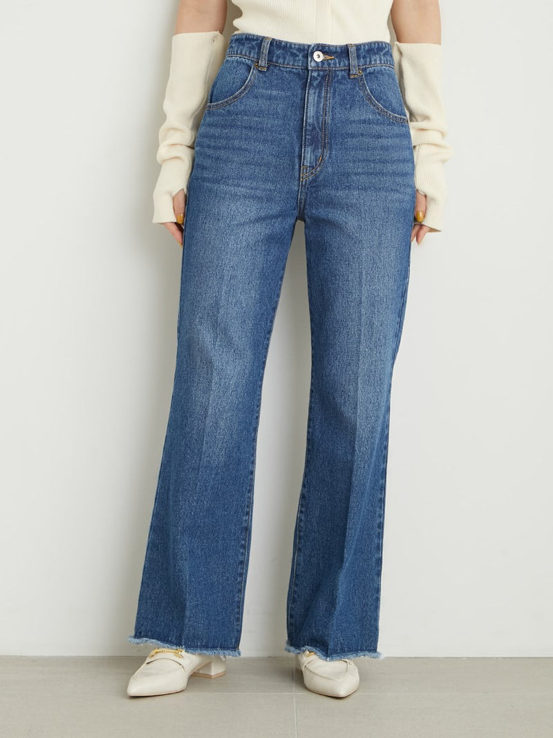 back lace-up semi-flare denim pants