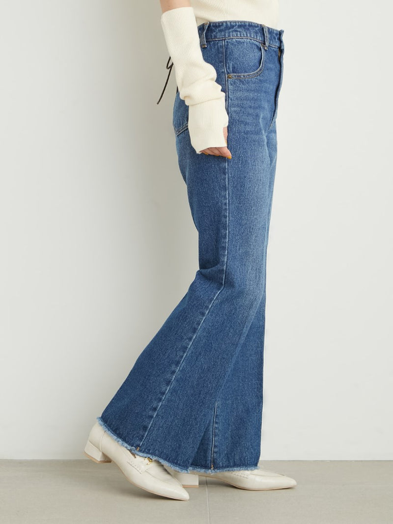 back lace-up semi-flare denim pants