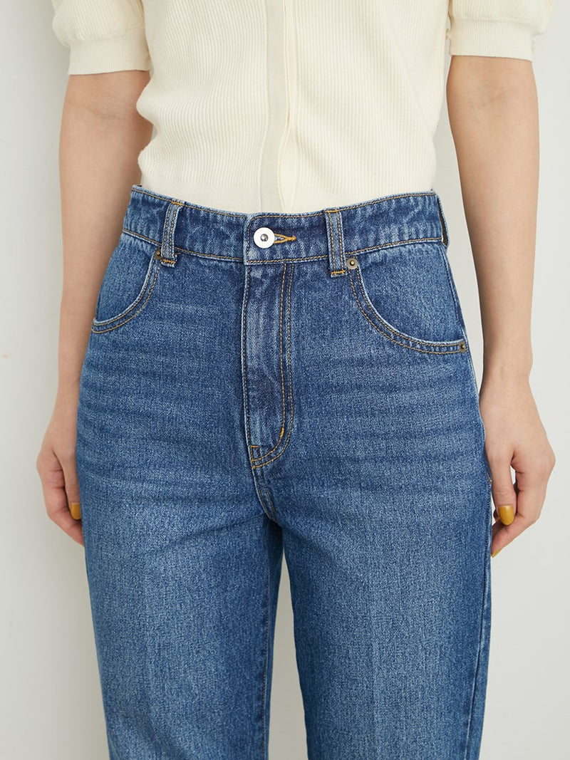 back lace-up semi-flare denim pants