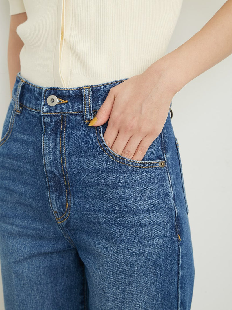 back lace-up semi-flare denim pants