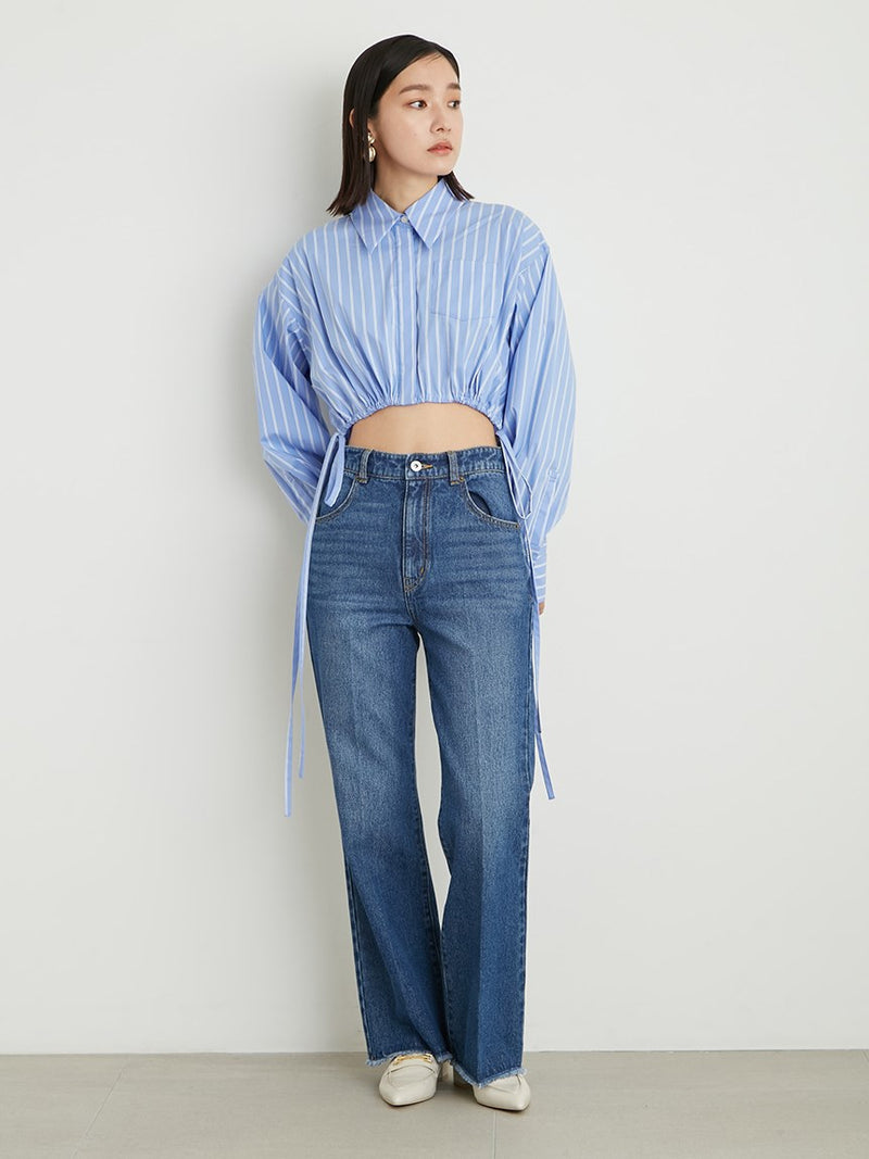 back lace-up semi-flare denim pants