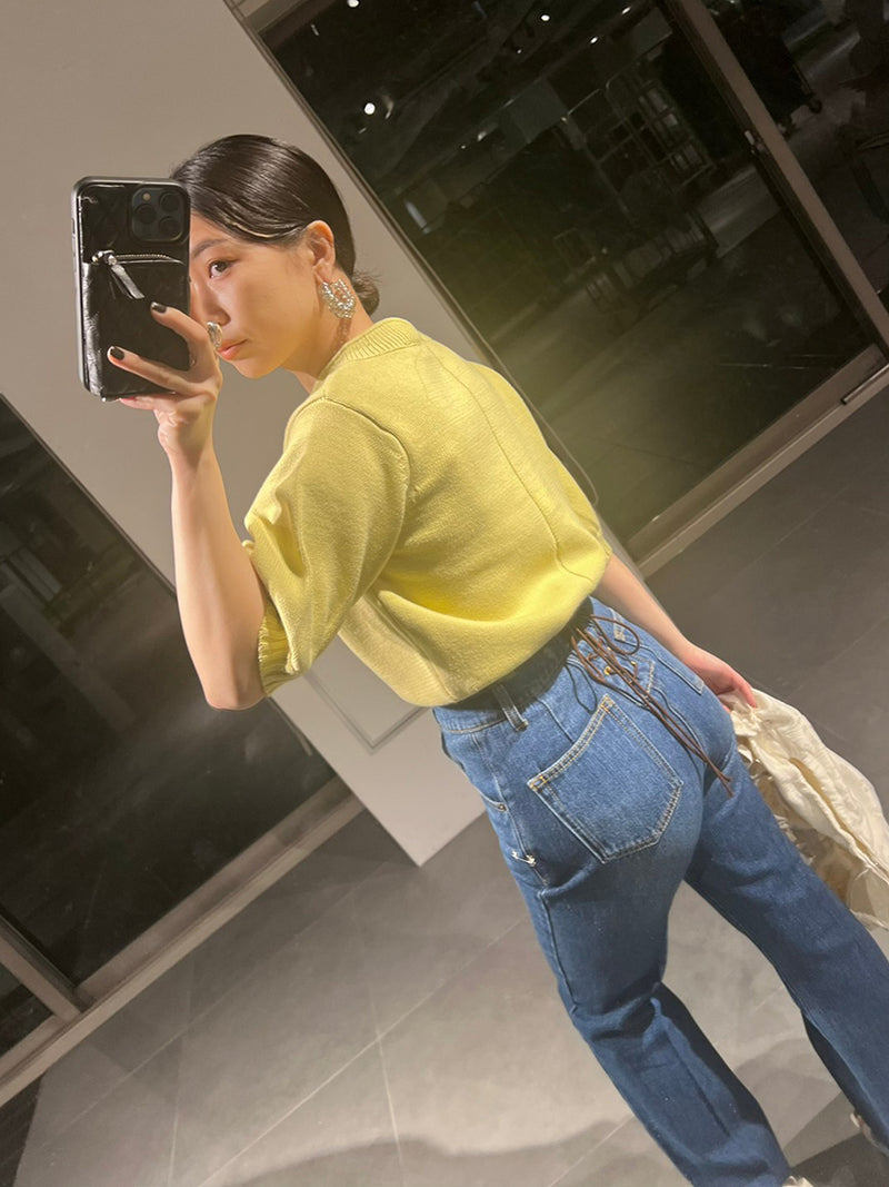 back lace-up semi-flare denim pants