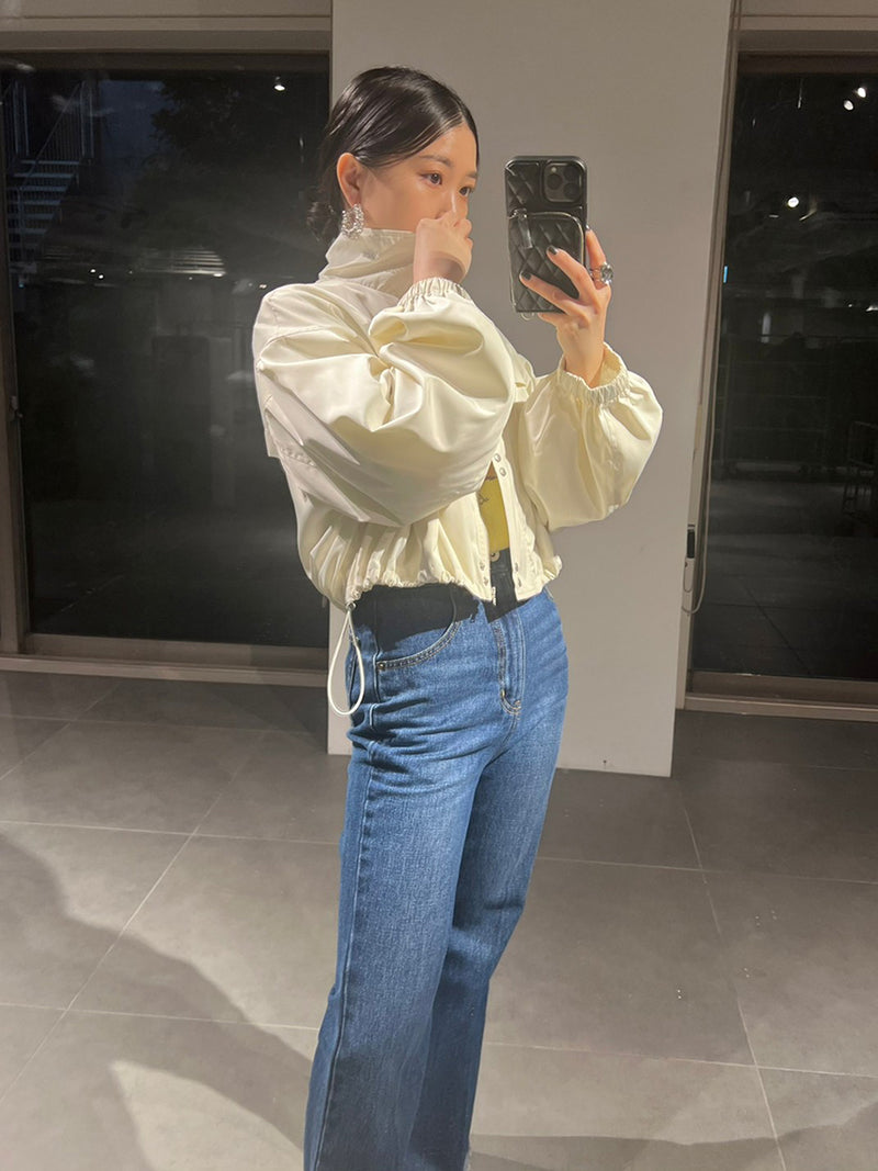 back lace-up semi-flare denim pants