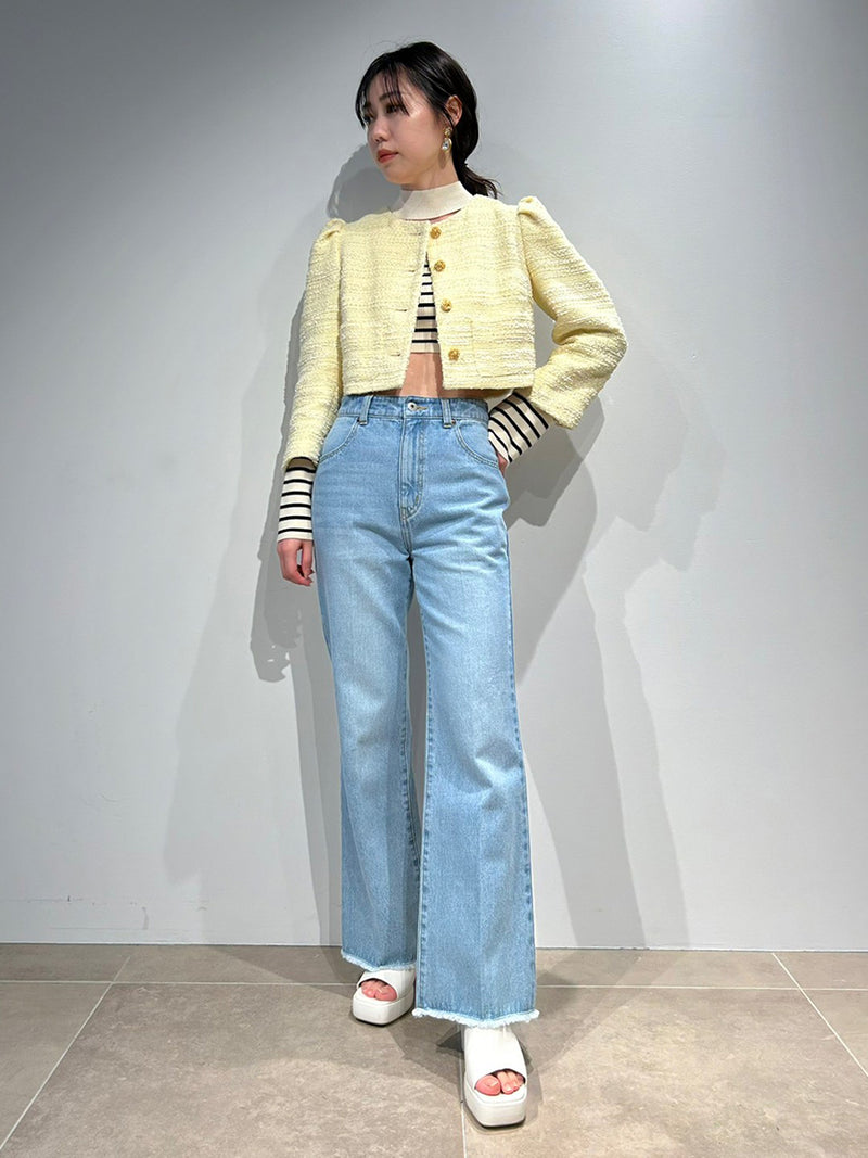 back lace-up semi-flare denim pants