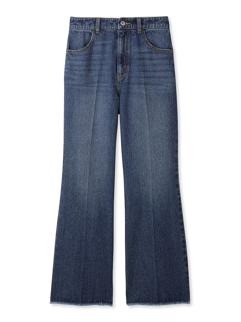back lace-up semi-flare denim pants