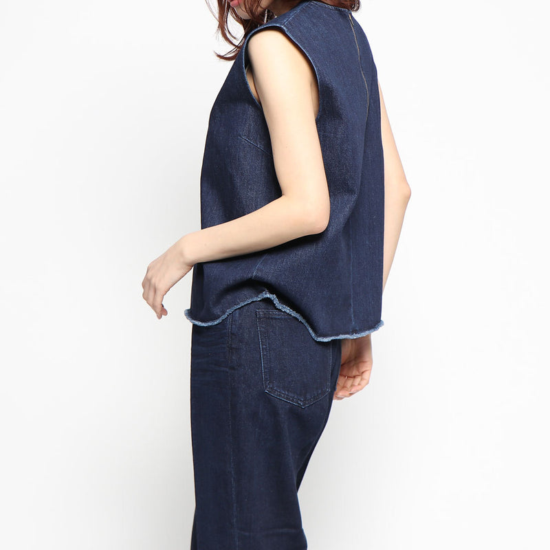 fringe hem denim top