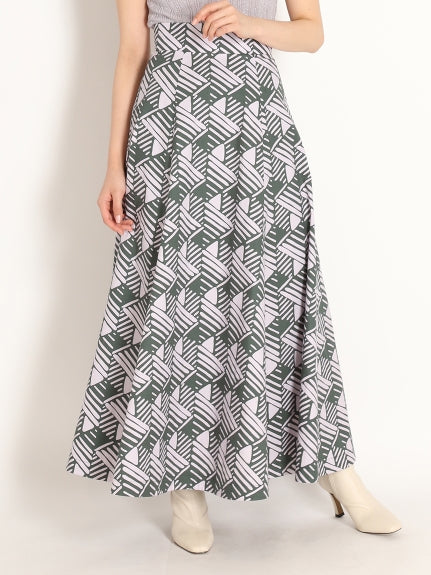 cotton volume flare print skirt