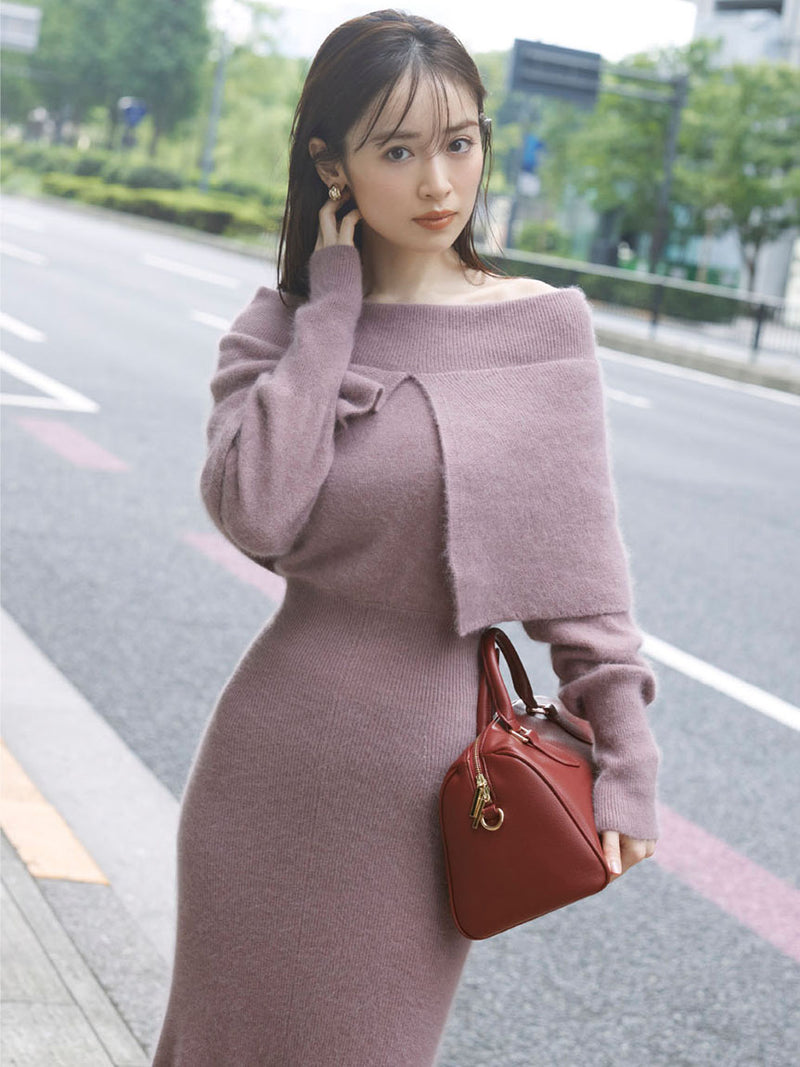 slit shawl off-shoulder dress