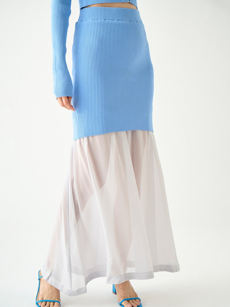 sustainable knit docking hem sheer skirt