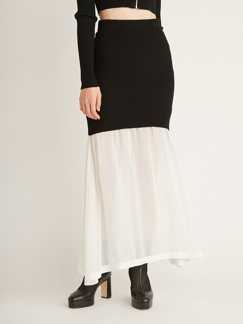 sustainable knit docking hem sheer skirt