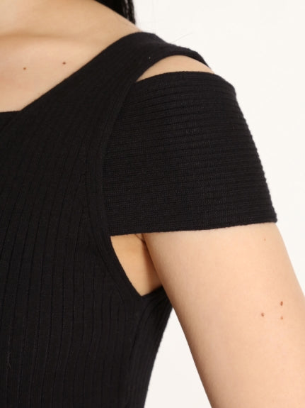 assisted knit off-shoulder pullover