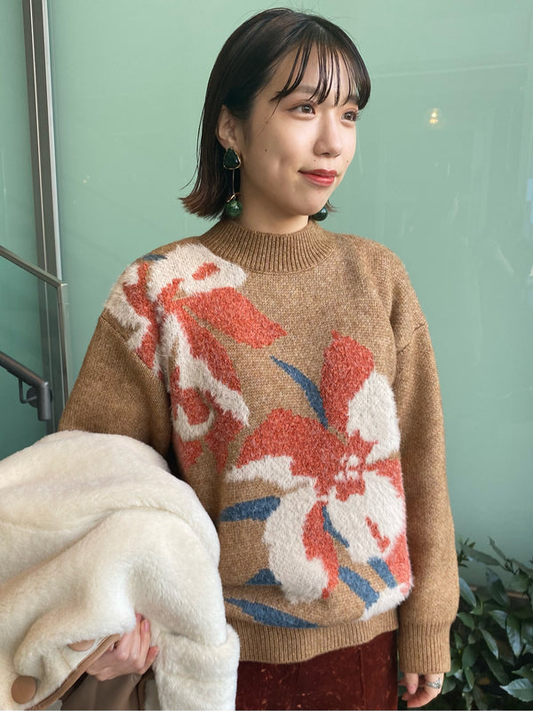flower jq knit pullover