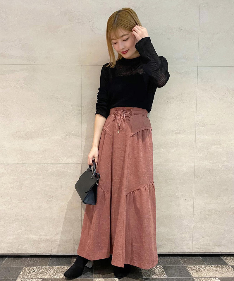 peach satin gathered volume skirt