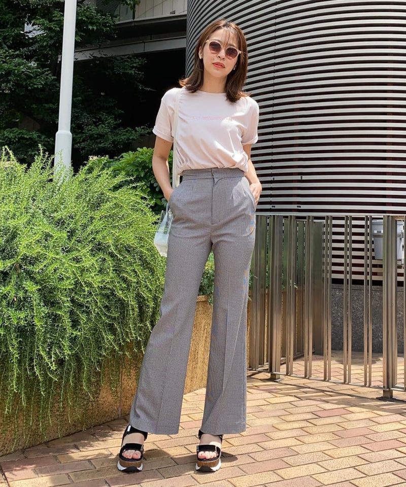 gingham check flared pants